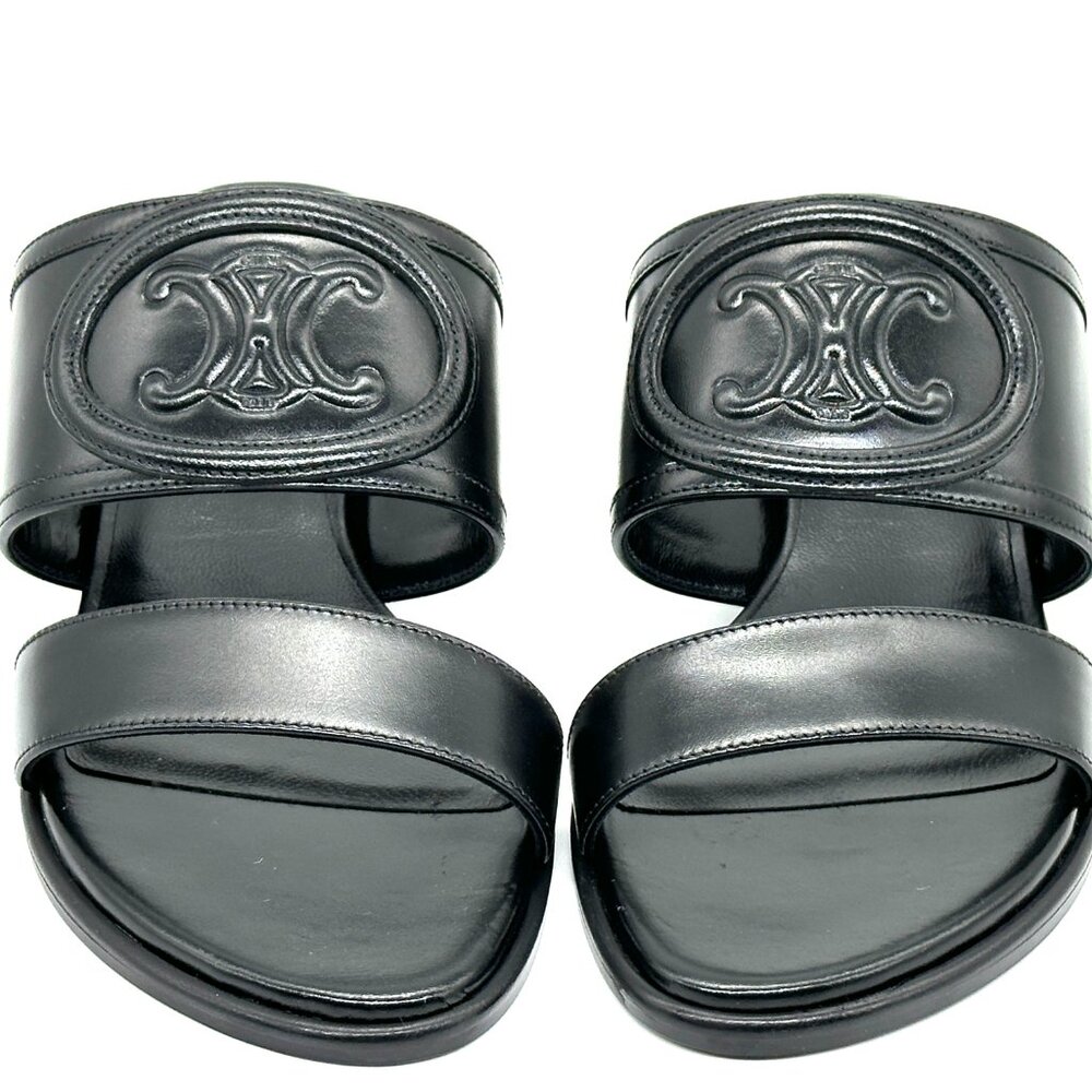 CELINE Appoline Lambskin Leather 40 Mule Slide Sandals Heels Triomphe Logo - Picture 6 of 13